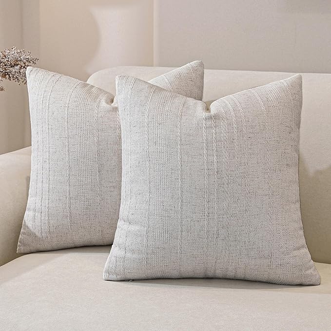 QDTTSRY Decorative Neutral Striped Throw Pillow Covers Set of 2-18x18 Inch Boho Farmhouse Pillow Covers, Breathable & Soft...