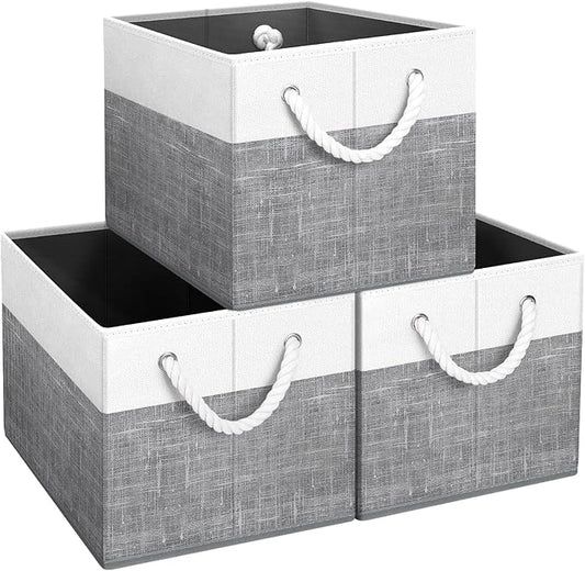 Fab totes Storage Bins [3-Pack], Foldable Storage Baskets for Organizing Toys, Books, Shelves, Closet, Large Storage Box w...