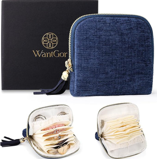 WantGor Travel Jewelry Organizer Case for Women, Jewelry Box 6-Layer Pouch Bags Small Velvet Jewelry Storage Bag Necklace ...