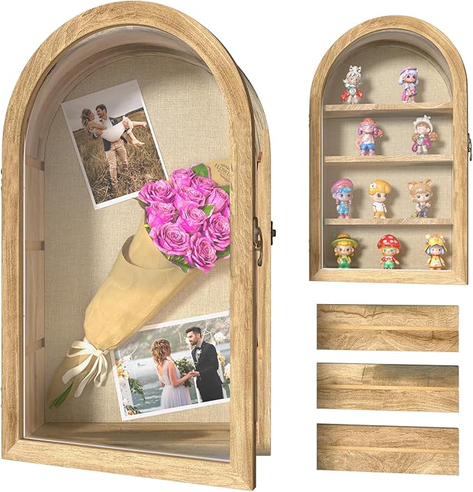 REFGY Arched Shadow Box Frame 16.3"x9.8" for Flowers & Photos - 3.9" Deep Wooden Shadowbox Picture Frame with 4 Removable ...