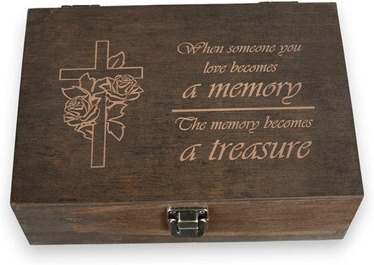 Engraved Memorial Memory Box – Wooden Keepsake Box for Loss of Loved One or Pet – Sympathy Gift – Medium Size – Dark Walnu...