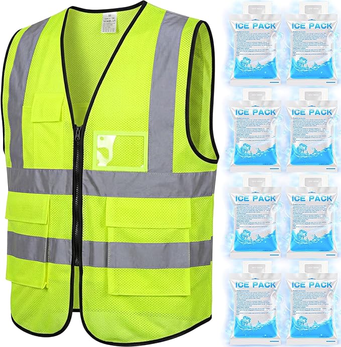 Chicingyou Cooling Vest with 8 Ice Packs, Summer Reflective Safety Vest for Adult, Hot Weather, Sports, Outdoor Activities