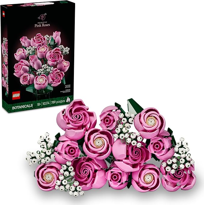 LEGO Botanicals Bouquet of Pink Roses Artificial Flowers - Building Blocks for Adults, Ages 18+ - Gifts for Birthdays for ...