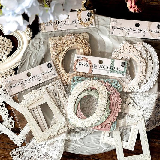 40Pcs Embossed Vintage Frames Scrapbook Decorative Paper, 4 Packs Small Photo Frame Card Cutouts for Card Making Junk Jour...