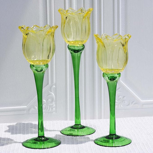 VOHO Yellow Tulips Candle Holders for Modern Home Decor, Bright Yellow Tealight Candle Holder Birthday Gifts for Women Fri...