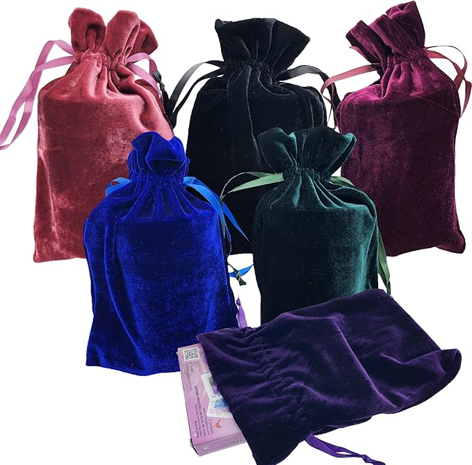 GiftExpress Velvet Tarot Rune Bag Bundle of 6: Moss Green, Royal Blue, Purple, Wine, Ross, Black 6" x 9" - Velvet Bag for ...