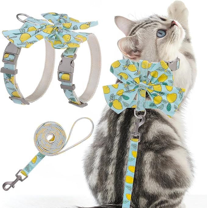 PAWCHIE Cat Harness and Leash Set with Bow Knot,Cats Escape Proof - Adjustable Daisy Floral Kitten Harness Soft Outdoor Wa...
