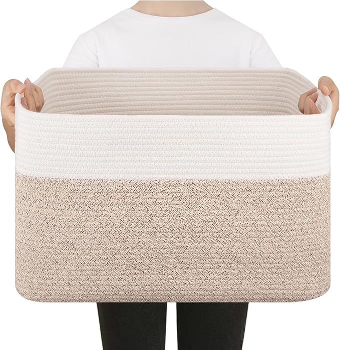 SIXDOVE Blanket Basket, Cotton Rope Woven Storage Basket for Living Room, Toy Bin for Kids, Nursery, Baby Room Decorative ...