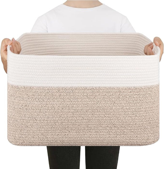 SIXDOVE Blanket Basket, Cotton Rope Woven Storage Basket for Living Room, Toy Bin for Kids, Nursery, Baby Room Decorative ...