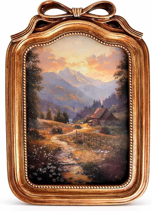 Recatinerly 4x6 Vintage Picture Frame, 4 x 6 Vintage Bronze Photo Frame, Small 4 By 6 Antique Style Decorative Picture Fra...