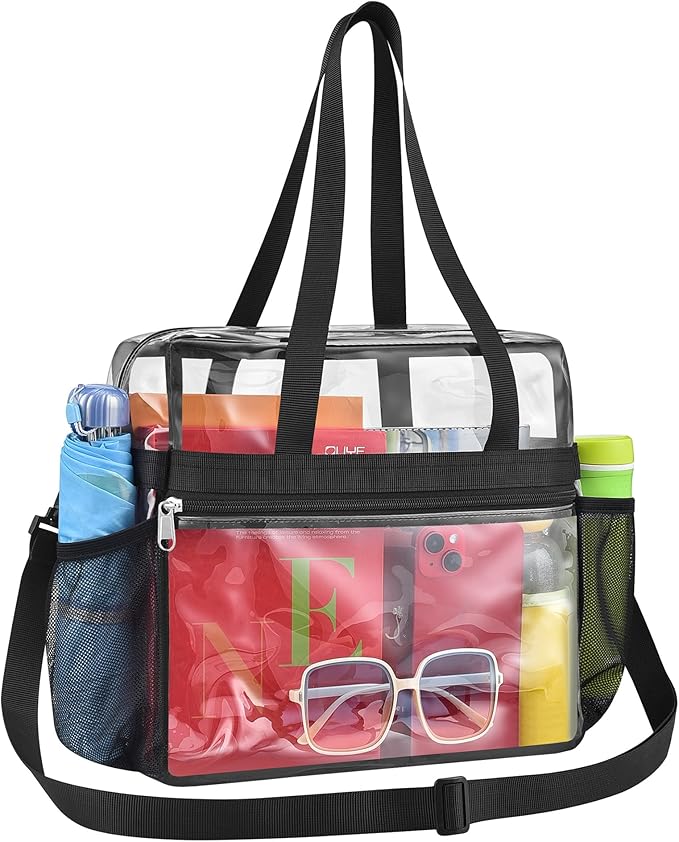 Paxiland Clear Bag for Stadium Events 12x6x12 inches, Clear Tote Bag with Reinforced Strap, Clear HandBag for Sports Concert