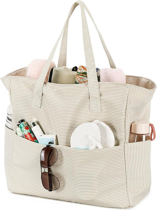 LEDAOU Beach Bag Waterproof Sandproof Women Beach Tote Pool Bag with Zipper for Swim Gym Grocery Travel with Wet Pocket | ...
