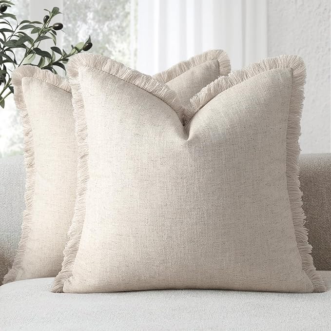 ZWJD Pillow Covers 20x20 Set of 2 Throw Pillow Covers with Fringe Chic Cotton Euro Shams Square Cushion Covers for Couch S...