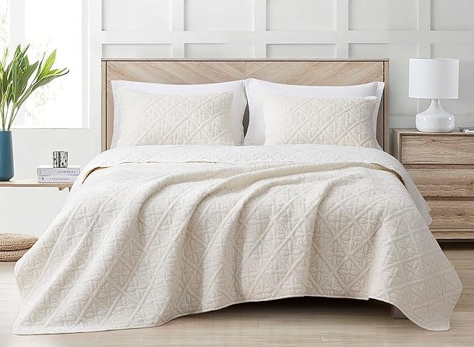 Chezmoi Collection Bethany 3-Piece Queen Sherpa Quilt Set - Floral Quilted Sherpa Blanket Reversible Washed Microfiber Lig...