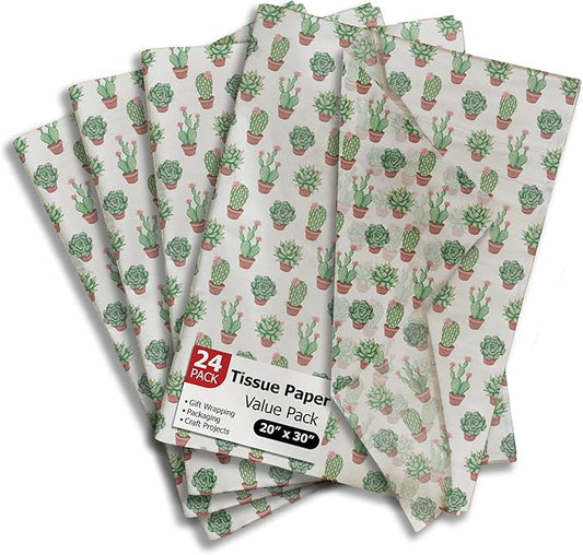Succulent Printed Tissue Paper for Gift Bags or Boxes and Wrapping - Bulk Cactus Decorative Art Tissue Paper for Packaging...