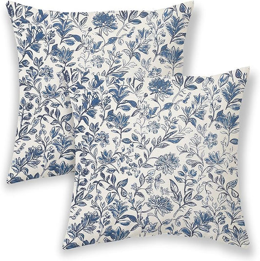BETGINY Vintage Floral Pillow Covers 18x18 Inch 2 Pcs, Navy Blue Neutral Flower Decorative Throw Pillows,Rustic Spring Sum...
