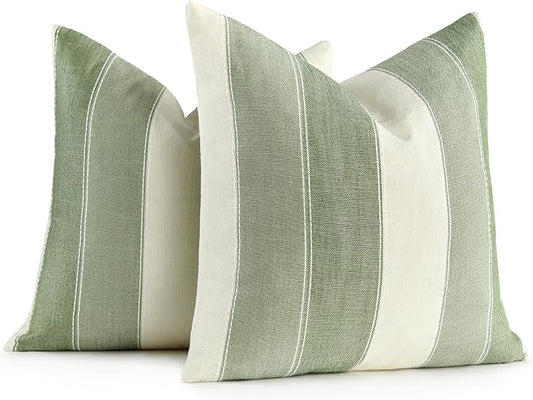 AmHoo Pack of 2 Farmhouse Stripe Check Throw Pillow Covers Set Case Cotton Linen Decorative Pillowcases Cushion Cover for ...