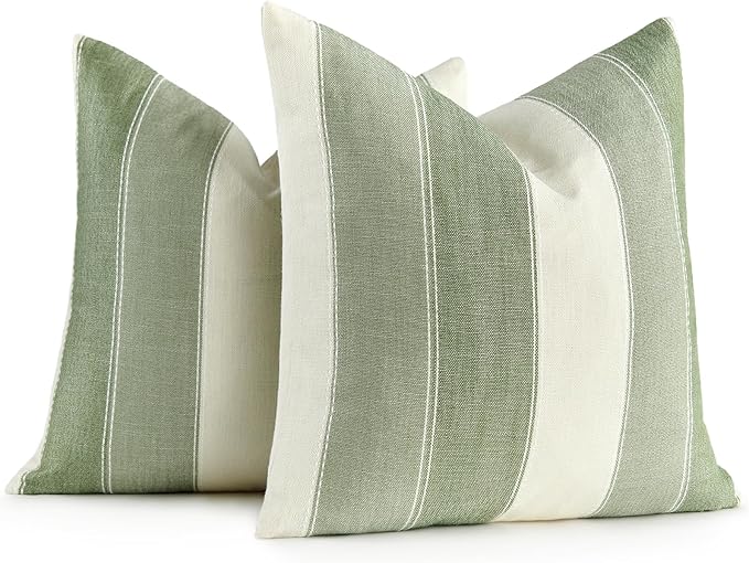 AmHoo Pack of 2 Farmhouse Stripe Check Throw Pillow Covers Set Case Cotton Linen Decorative Pillowcases Cushion Cover for ...