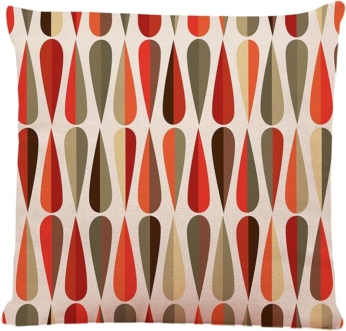 Ofocam Throw Pillow Cover Mid Century Modern Style Retro with Drop Shapes in Tones Abstract Decorative Throw Pillow Cushio...