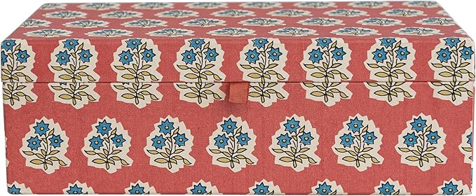 Fabric Covered Jewelry Box with Floral Pattern and Interior Mirror, Multicolor