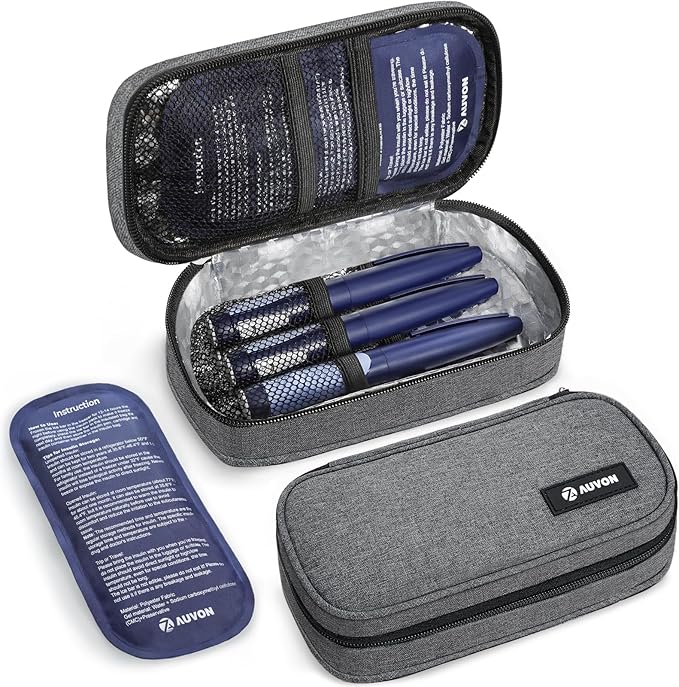 AUVON Insulin Cooler Travel Case with 2 x 160g Ice Packs, 10–11 Hour Cooling, Compact Insulated Diabetic Medication Bag Fi...