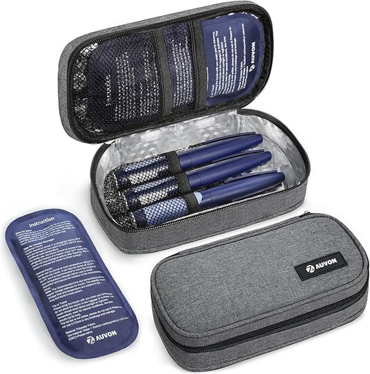 AUVON Insulin Cooler Travel Case with 2 x 160g Ice Packs, 10–11 Hour Cooling, Compact Insulated Diabetic Medication Bag Fi...