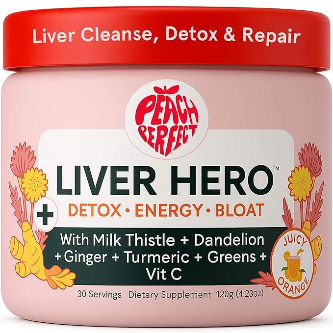 Peach Perfect Liver Hero – Premium Liver Detox and Bloat Support Powder for Women | Milk Thistle, Dandelion, Turmeric, Gin...