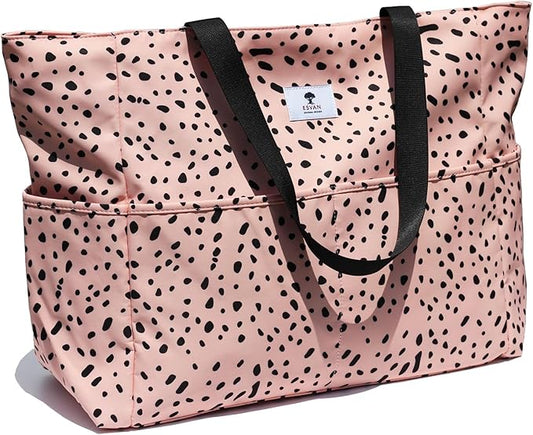 ESVAN Large Foldable Beach Bag for for Women with Dry Wet Compartment Waterproof Sandproof Travel Gym Picnic Handbag