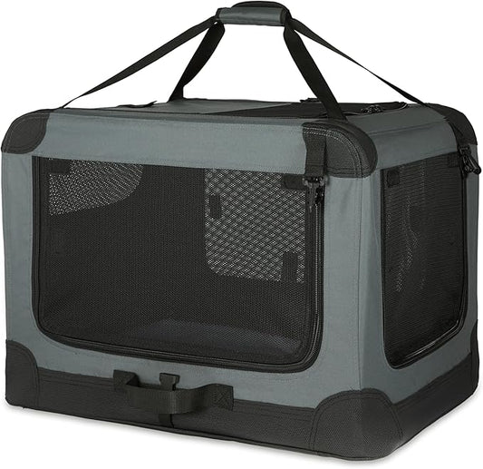 Amazon Basics 4-Door Portable Folding Soft Dog Crate, Collapsible Travel Kennel for Cat, Dog, and Other Small Animals, Pop...