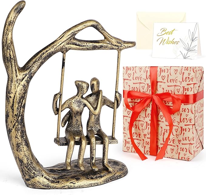 Kresecioo Anniversary Wedding Gifts for Couple/Her - Romantic Couple Statue in Love, Antique Gold Metal Figurine Sweet Lov...