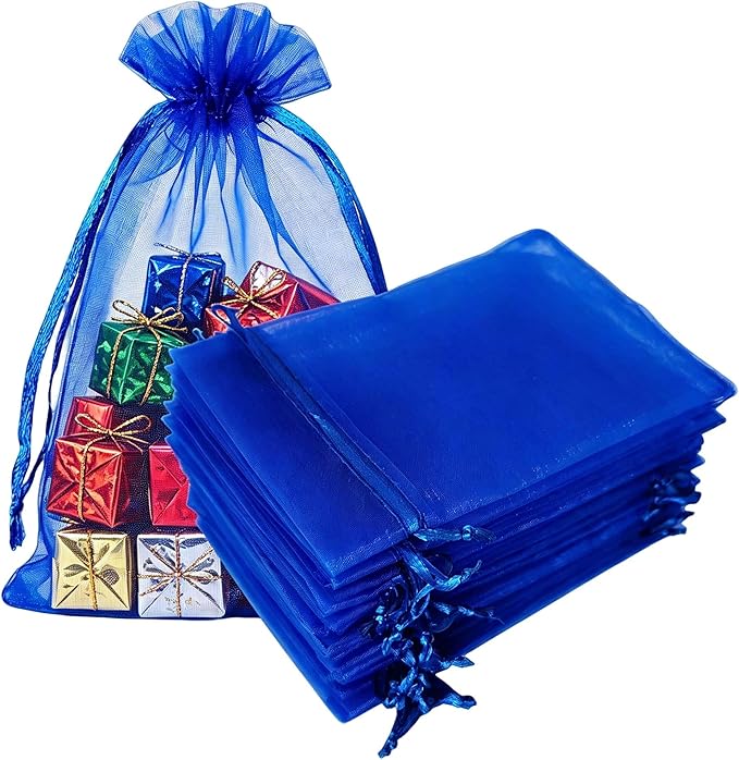 50 Pc Gift Organza Bag with Drawstring 5x7 inch Royal Blue for Jewelry,Candy,Bows,Eyelash Sheer Fabric Clear Mesh Packagin...
