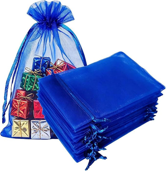 50 Pc Gift Organza Bag with Drawstring 5x7 inch Royal Blue for Jewelry,Candy,Bows,Eyelash Sheer Fabric Clear Mesh Packagin...
