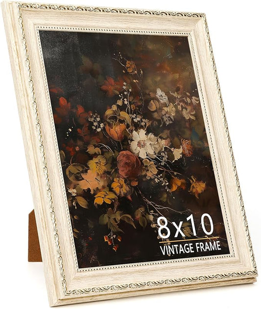 ASTRDECOR 8x10 Vintage Picture Frame, Cream Ivory PS Photo Frame with Wood Grain Texture, Antique-Style 8 x 10 Frame for L...