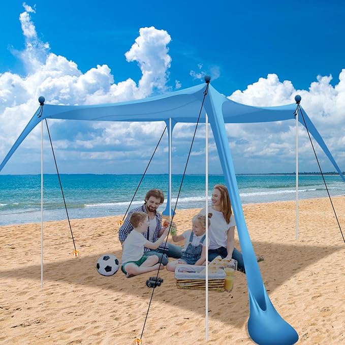 Beach Tent, Beach Canopy UPF50+ with Sandbags, Outdoor Shade 11x11 FT, Camping Tent Sun Shelter for Camping Trips, Fishin...