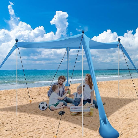 Beach Tent, Beach Canopy UPF50+ with Sandbags, Outdoor Shade 11x11 FT, Camping Tent Sun Shelter for Camping Trips, Fishin...
