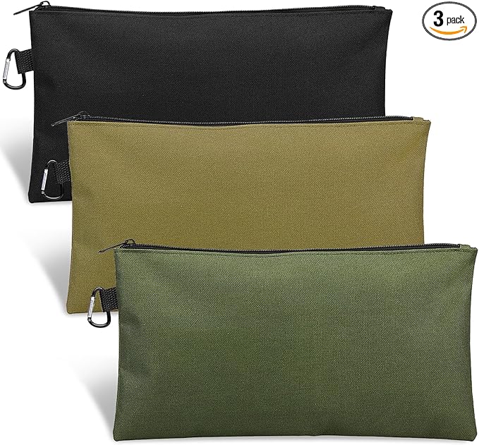 3 Pack Tool Bag Zipper Pouch, Premium Tool Pouch, Utility Multipurpose Storage Organizer Tool Pouches with Carabiner Metal...