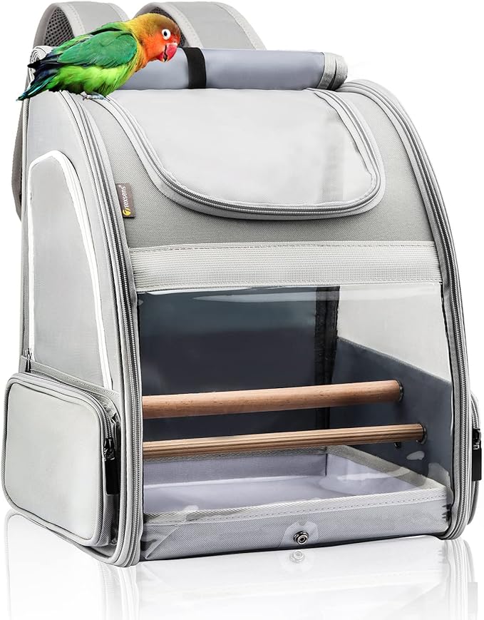Texsens Bird Carrier Backpack - Pet Travel Cage with Upgraded Tray and Standing Perches, Breathable & Portable, for Small ...