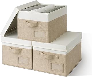 GRANNY SAYS Storage Basket with Lid, Linen Fabric Storage Bins with Label, Decorative Storage Boxes, Clothes Storage and O...