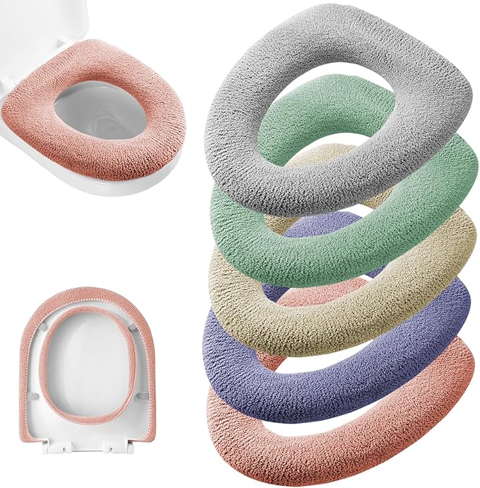 Legigo 5 Pack Thicker Bathroom Toilet Seat Cover Pads- Soft Warmer Toilet Seat Cushion Cover Stretchable Washable Fiber Cl...