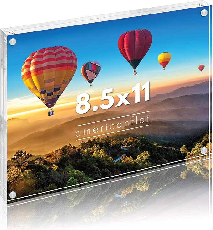 Americanflat 8.5x11 Acrylic Picture Frame - Double Sided Frames with Magnetic Corners - Transparent Acrylic Frames for Des...
