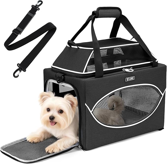 Lekereise Top-Expandable Pet Carrier 18x11x11Inch Delta American United Airline Approved Underseat to 15lbs Stable Car Tra...