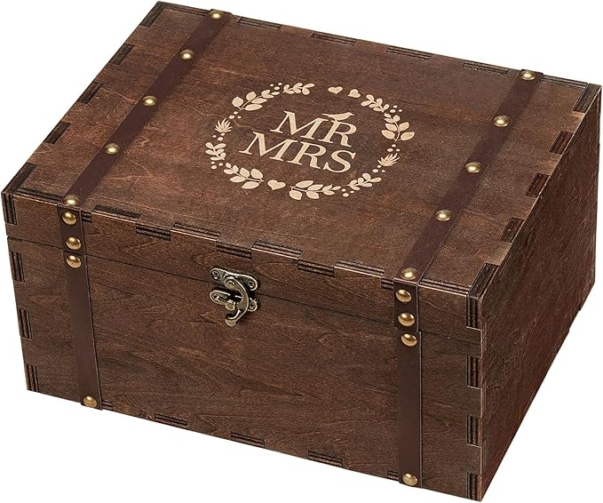 AW BRIDAL Large Mr and Mrs Wedding Keepsake Box with Lids, Engraved Wooden Storage and Decorative Box, Bridal Shower Gifts...