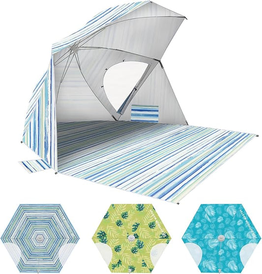 OutdoorMaster Pop Up Beach Umbrella, Portable Beach Tent Shelter, Beach Shade Sun Canopy with UPF 50+ UV Protection, Exten...