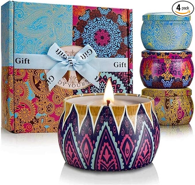 Candles Gift Set for Women, 4 Pack Scented Candles with 8% Essential Oils, 120H Long Lasting Aromatherapy Candles for Home...