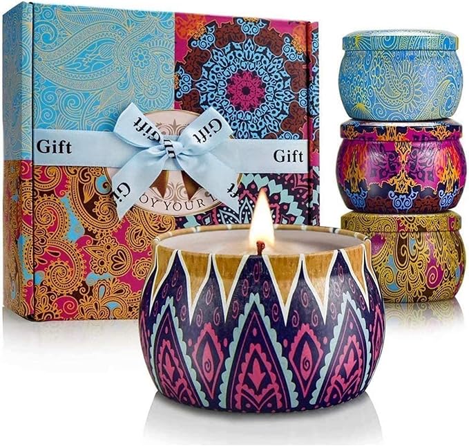 Candles Gift Set for Women, 4 Pack Scented Candles with 8% Essential Oils, 120H Long Lasting Aromatherapy Candles for Home...