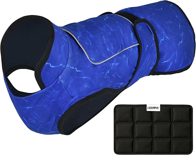LUCOLOVE Dog Cooling Vest with Ice Pack – 2-Layer Evaporative Cooling Jacket with High Collar, UV Protection & Size-Matche...