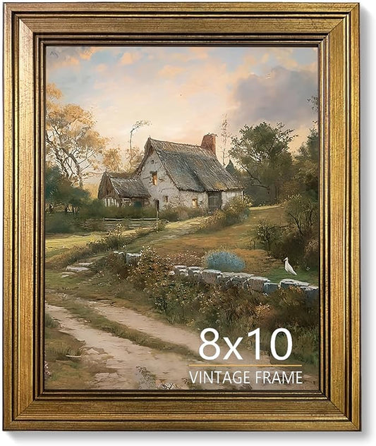 Aruifinw 8x10 Picture Frame - Vintage Gold Picture Frame for Tabletop & Wall Mount, 8 x 10 Photo Frame for Living Room, Be...