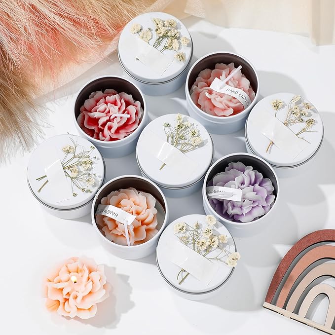Threlaco 12 Pcs Bridesmaid Gift Scented Candles Wedding Bridesmaid Proposal Candle Soy Wax Flower Candles Sets for Women M...