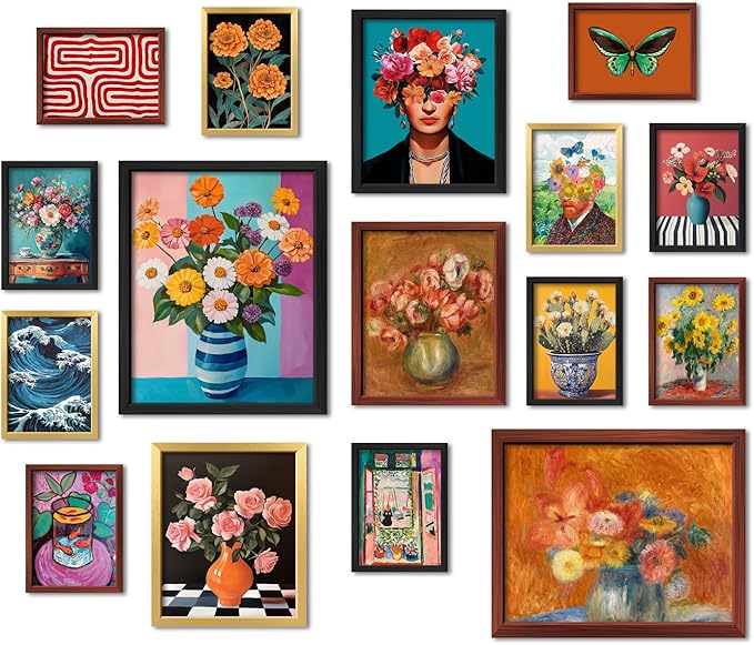 ANERZA 16 PCS Eclectic Wall Art Decor, Mid Century Modern Maximalist Home Gallery Wall Collage Kit Prints for Bedroom Bath...