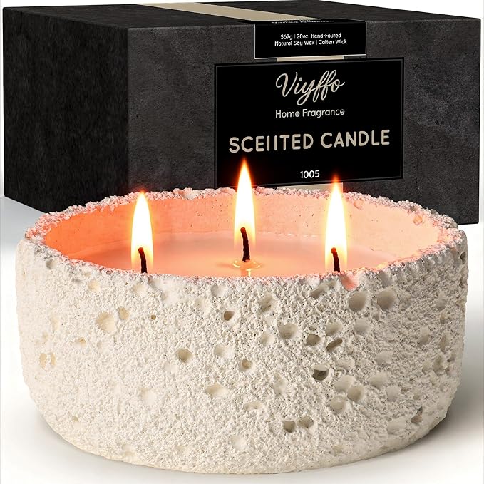 Viyffo 20oz Large Scented Candle - Lemongrass & Bergamot, 3 Wick Home Scented Candle, Non Toxic Soy for Women and Men, Ivo...